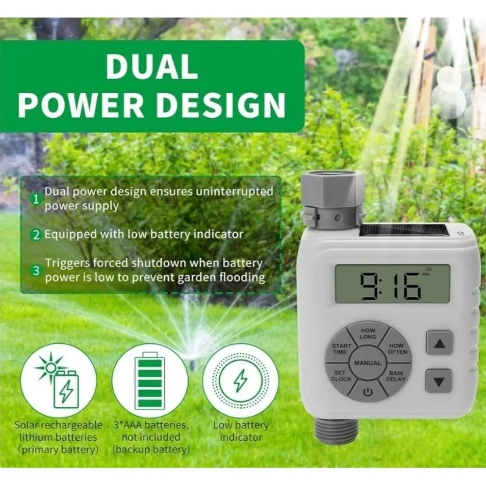 Sprinkler Timer Programmable Irrigation Water Timer for Garden‎ Hose Solar/Batt